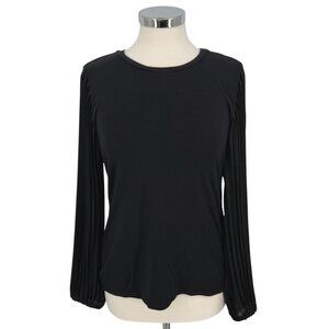 T Tahari Pleated Puff Sleeve Blouse Black Size Small